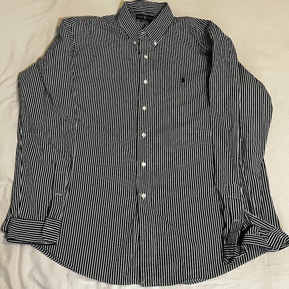 Ralph Lauren Shirt Black and White‎ Striped Long Sleeve Button Down Men XXL - Picture 1 of 6